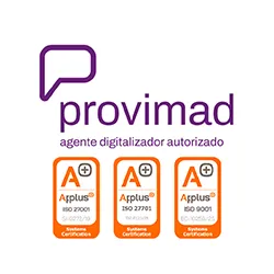 Logotipo Provimad con certificaciones Applus ISO 27001, 27701 y 9001